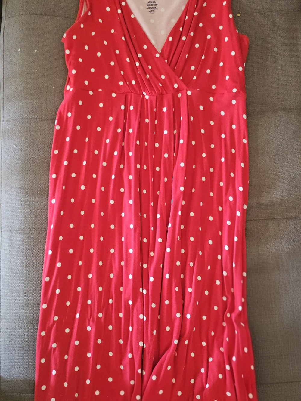 St. John's Bay Red and White Polka Dot Sleeveless V-Neck Maxi